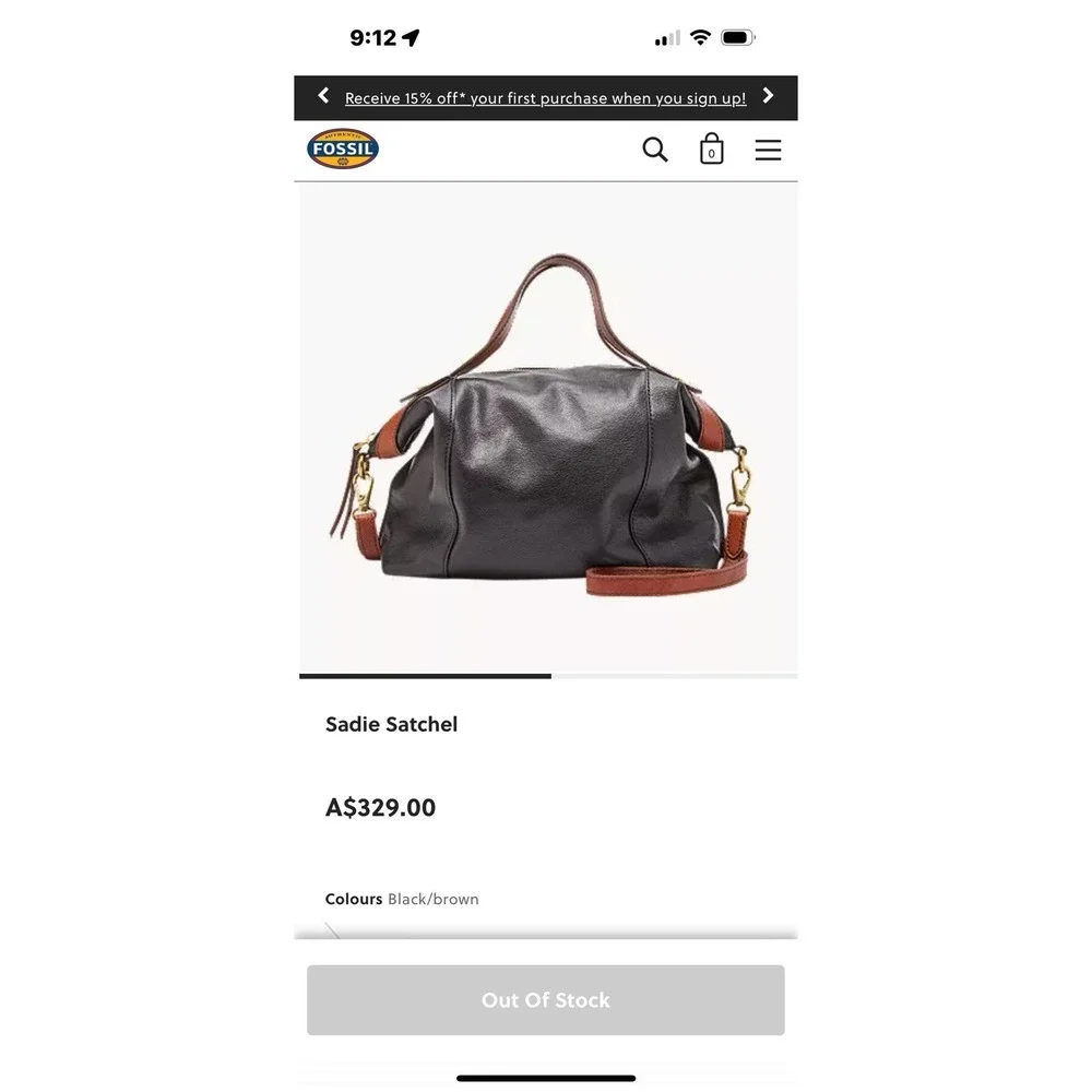 Fossil Sadie Satchel Black Brown Leather Bag Double Handle Crossbody Retail $329